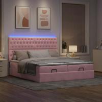 Ottoman bed met matrassen en LED's 180x200cm fluweel roze - thumbnail