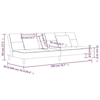 Slaapbank 2-zits met 2 kussens stof zwart Slaapbank 2-zits met 2 kussens stof zwart