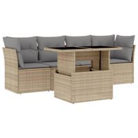 5-delige Loungeset met kussens poly rattan beige - thumbnail