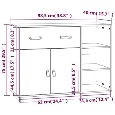 Dressoir 98,5x40x75 cm massief grenenhout zwart - thumbnail
