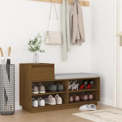 VidaXL Schoenenkast 110x34x61 cm massief grenenhout honingbruin VidaXL Schoenenkast 110x34x61 cm massief grenenhout honingbruin
