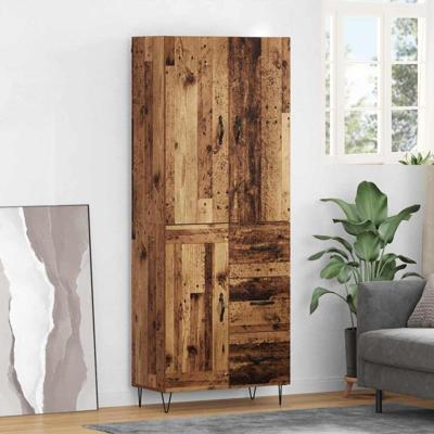 Hoge kast met lade 2 pcs Oud Hout Geengineerd Hout en Glas