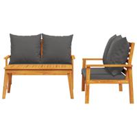 3-delige Loungeset met kussens massief acaciahout - thumbnail