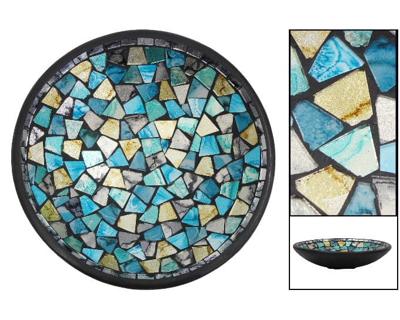 Mozaieken Schaal Turquoise/Goud- Zilverkleurig  (Medium)