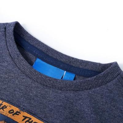 Kindershirt met lange mouwen wolvenprint 92 gemleerd donkerblauw