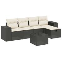 5-delige Loungeset met kussens poly rattan zwart - thumbnail