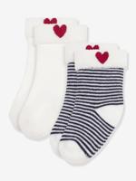 Set van 2 paar baby sokken van geborduurd katoen PETIT BATEAU marineblauw - thumbnail