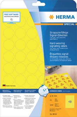 Etiket herma 8034 30mm rond 1200st geel