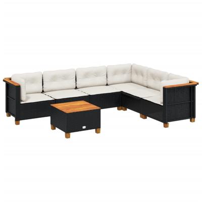 7-delige Loungeset met kussens poly rattan zwart - thumbnail