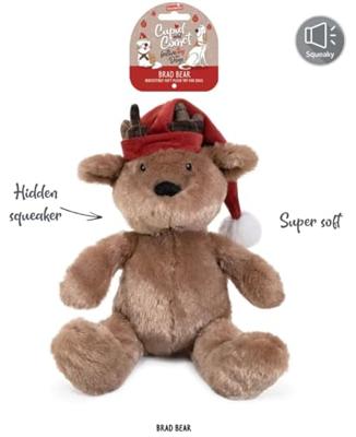 Cupid & Comet Piepende kerst pluche rendier hondenspeelgoed - knuffelig, zacht, feestelijke karakters (Brad Bear)