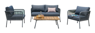 Nador lounge set 4pcs anthracite steel/rope anthracite/acacia teak look Eurofar - Eurofar