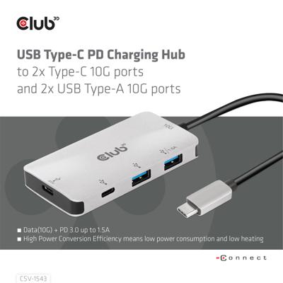 club3D USB 3.2 Gen 1 (USB 3.0) Adapter [1x USB-C stekker - 2x USB-C, USB 3.2 Gen 2 (USB 3.1)] Adapter USB 3.1 Typ C 0 m