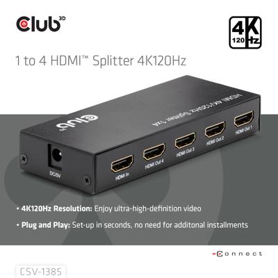 CLUB3D 1 to 4 HDMITM Splitter 4K120Hz