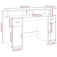 Bureau met LED-verlichting 140x55x91 cm bewerkt hout betongrijs - thumbnail