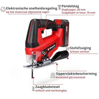 Einhell TC-JS 18/70 Li (1x2,5Ah) Power X-Change 4321280 Accu-decoupeerzaag 18 V 2.5 Ah Aantal meegeleverde accus: 1
