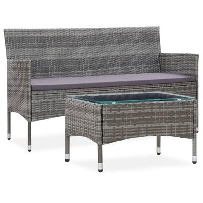 vidaXL 2-delige Loungeset met kussen poly rattan grijs