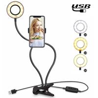 Make-up USB Selfie Ring Light met Clip lui beugel Cell Phone houder staan met 3-Light modus 10-niveau helderheid LED bureaulamp compatibel met iPho - thumbnail