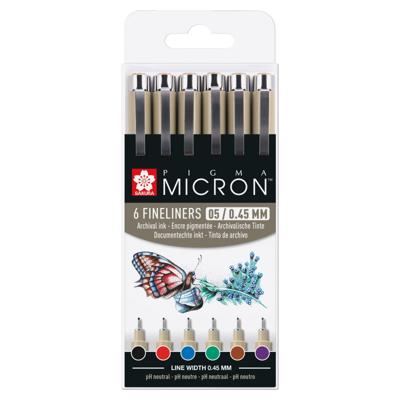Fineliner Sakura Pigma Micron 05 basic set 6 kleuren | 6 stuks