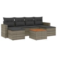 7-delige Loungeset met kussens poly rattan grijs - thumbnail