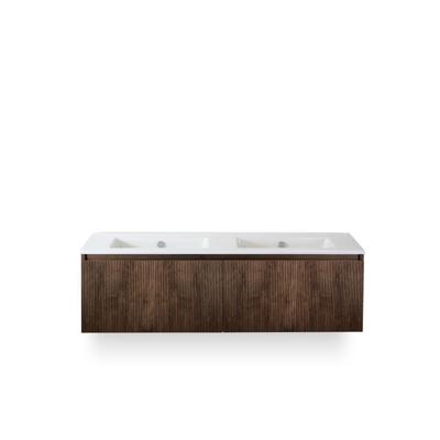 Frozen 3d Badmeubelset 140 cm - Greeplijst in kleur - Dark Oak - Keramische Wastafel Wit Zonder Kraangat