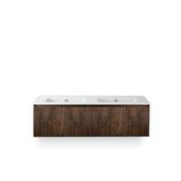 Frozen 3d Badmeubelset 140 cm - Greeplijst in kleur - Dark Oak - Keramische Wastafel Wit Zonder Kraangat - thumbnail