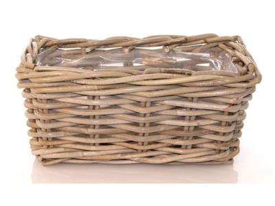 Bloembak Rotan Antiek Grijs 30x15cm - thumbnail