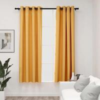 VidaXL Gordijnen linnen-look verduisterend ogen 2 st 140x175 cm geel - thumbnail