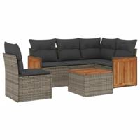 6-delige Loungeset met kussens poly rattan grijs - thumbnail