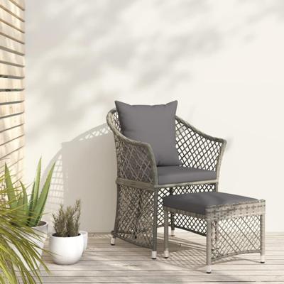 2-delige Loungeset met kussens poly rattan grijs 2-delige Loungeset met kussens poly rattan grijs