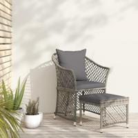 2-delige Loungeset met kussens poly rattan grijs - thumbnail