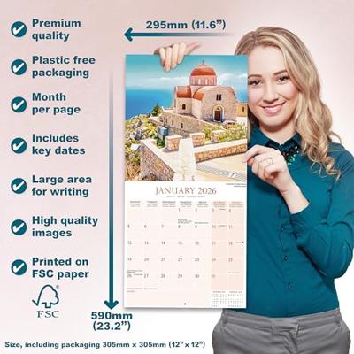 Greek Islands Calendar 2026 Square Travel Wall Calendar - 16 Month