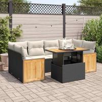 7-delige Loungeset met kussens poly rattan zwart - thumbnail