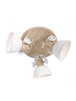 Steinhauer Industriële plafondlampGearwood 3-lichts wit met hout - 3063W - thumbnail