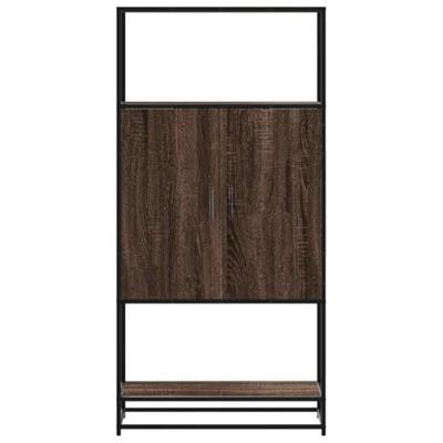 Hoge kast 68x35x139 cm bewerkt hout en metaal bruin eikenkleur