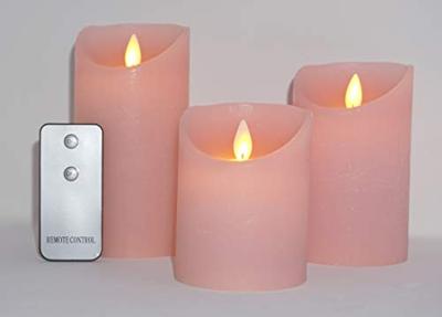 3ST KAARS ROZE WAX RUSTIEK BEWEGENDE VLAM 7,5X10/12,5/15CM AFSTANDSBEDIENING 3X3AAA - Annas collection - thumbnail