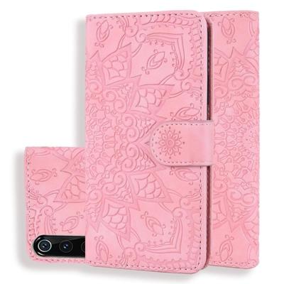 Kalf patroon dubbele vouwen ontwerp reliëf lederen draagtas met portemonnee & houder & kaartsleuven voor Xiaomi mi 9 (roze)