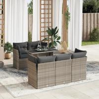 6-delige Loungeset met kussens poly rattan grijs - thumbnail
