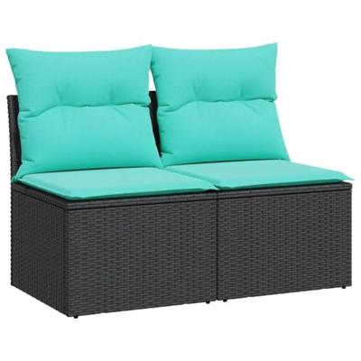 2-delige Loungeset met kussens poly rattan acacia zwart