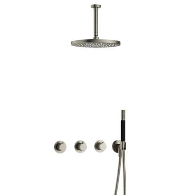 Hotbath Cobber - CB7067 - Inbouw Regendoucheset - Geborsteld Nikkel - 2 Stopkranen - Thermostatisch - Plafondbuis 15 cm - Hoofddouche 300 mm - Staafhanddouche - met M106 - Waterbesparend
