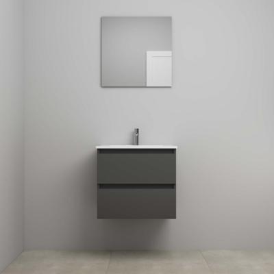 On-Line Badkamermeubelset - 60 cm - Voorgemonteerd - Porseleinen Wastafel - 1 Kraangat - Spiegel - Mat Antraciet