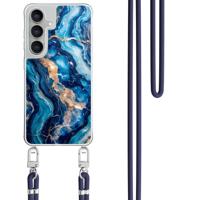 Samsung Galaxy S25 FE hoesje met donkerblauw koord - Ocean marble - thumbnail