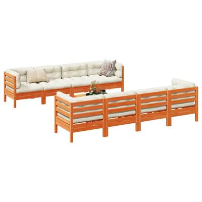 9-delige Loungeset met kussens massief grenenhout wasbruin - thumbnail