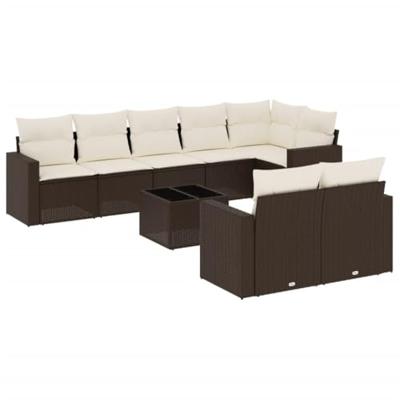 9-delige Loungeset met kussens poly rattan bruin