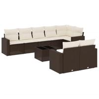 9-delige Loungeset met kussens poly rattan bruin - thumbnail