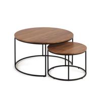 Kave Home Ronde Bijzettafel 'Yoana' Walnoot en metaal, Set van 2 stuks, kleur Bruin - thumbnail