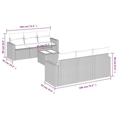 7-delige Loungeset met kussens poly rattan zwart - thumbnail