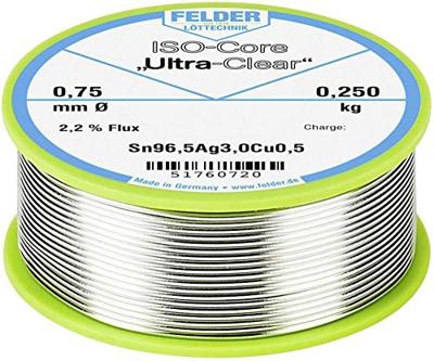 Felder ISO-Core Ultra Clear SAC305 Soldeertin Spoel Sn96,5Ag3Cu0,5 0.250 kg 0.75 mm