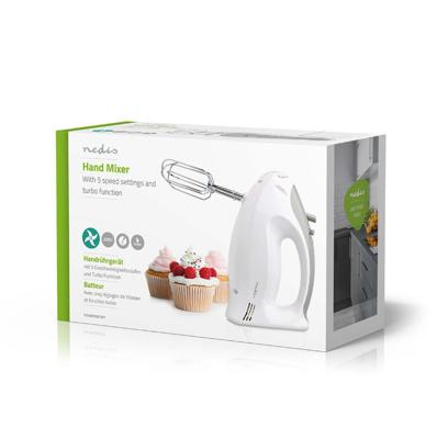 Nedis KAHM100CWT Handmixer 200 W 5-snelheden Turbo-functie 2 Deeghaken / 2 Kloppers Grijs / Wit