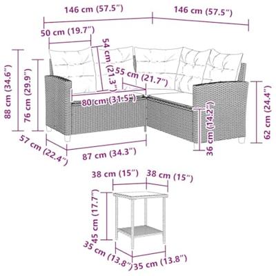 Tuinbank met tafel en kussens L-vormig poly rattan grijs Tuinbank met tafel en kussens L-vormig poly rattan grijs
