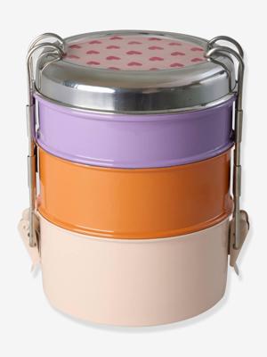 Ronde maaltijd doos van roestvrij staal met RICE harten, 3 niveaus lichtroze